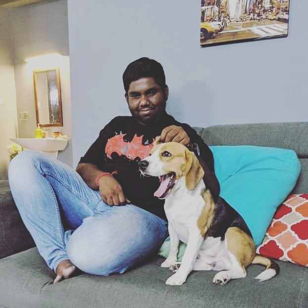 Harsha Chemudu with his pet dog